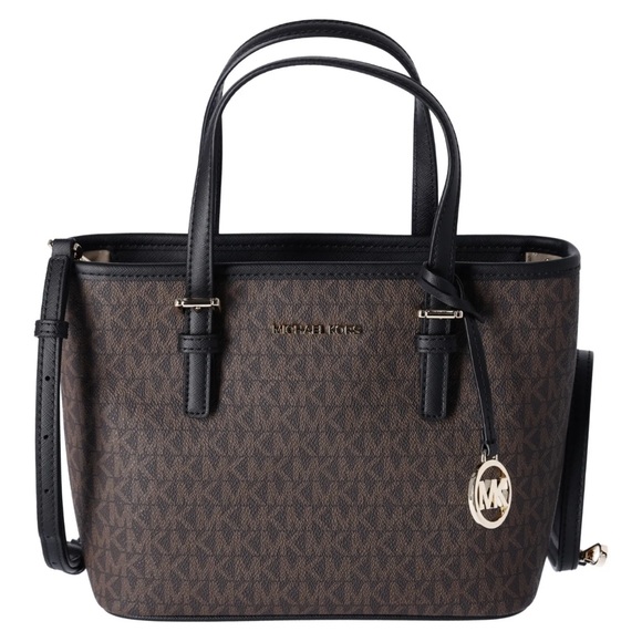 Michael Kors Jet Set XS Carryall Tote Crossbody Brown MK Logo Signature Black - Picture 5 of 11